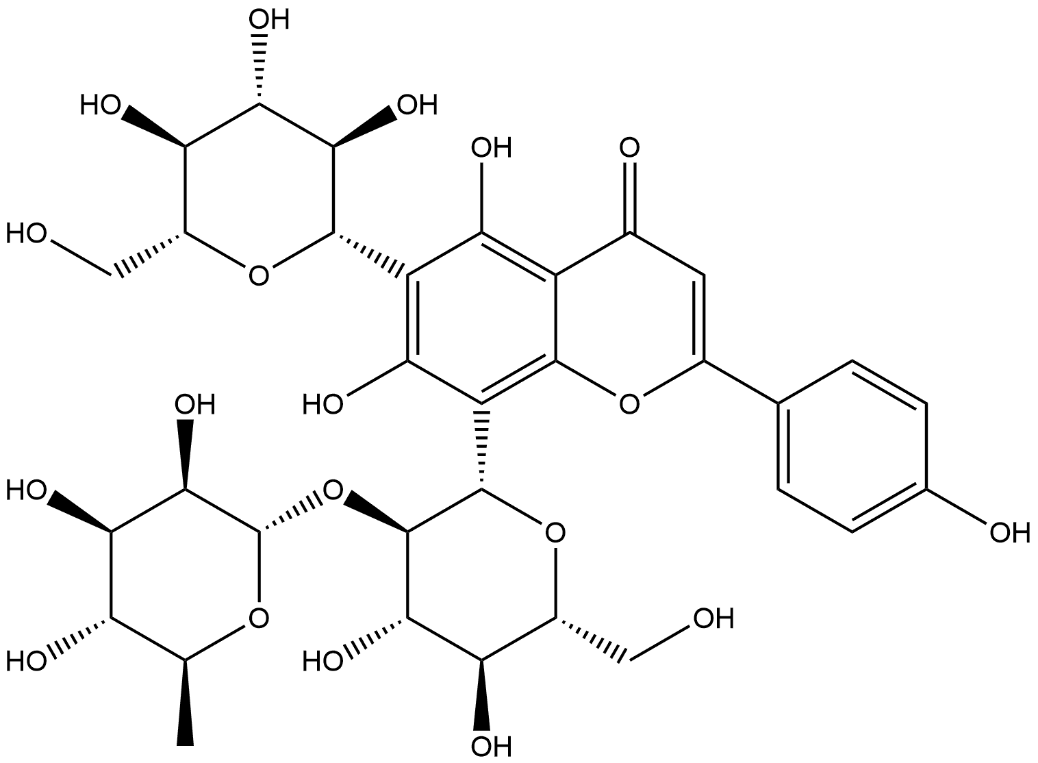 Apigenin-6-C-beta-D-glucopyranosyl-8-C-[alpha-L-rhamnopyranosyl-(1->2)]-beta-glucopyranoside Structure