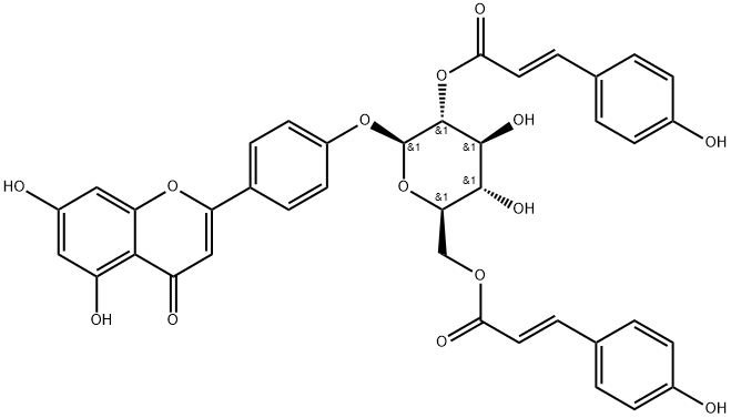 Apigenin 4'-O-(2'',6''-di-O-E-p-coumaroyl)glucoside Structure