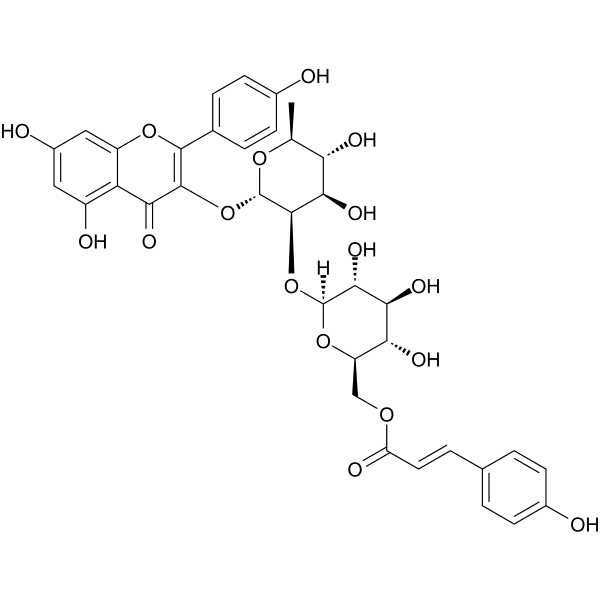 Kaempferol-3-O-(6'''-trans-p-coumaroyl-2''-glucosyl)rhamnoside Structure