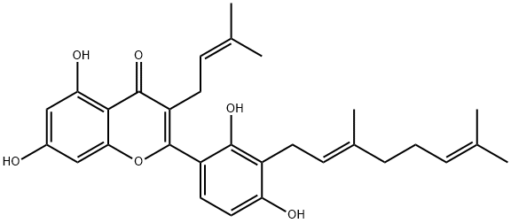 3'-Geranyl-3-prenyl-5,7,2',4'-tetrahydroxyflavone Structure