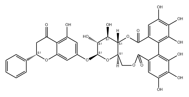 Pinocembrin 7-O-(4'',6''-hexahydroxydiphenoyl)-beta-D-glucose Structure