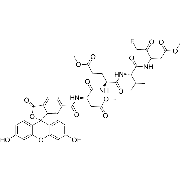 Fluorescein-6-carbonyl-Asp(OMe)-Glu(OMe)-Val-DL-Asp(OMe)-fluoromethylketone Structure