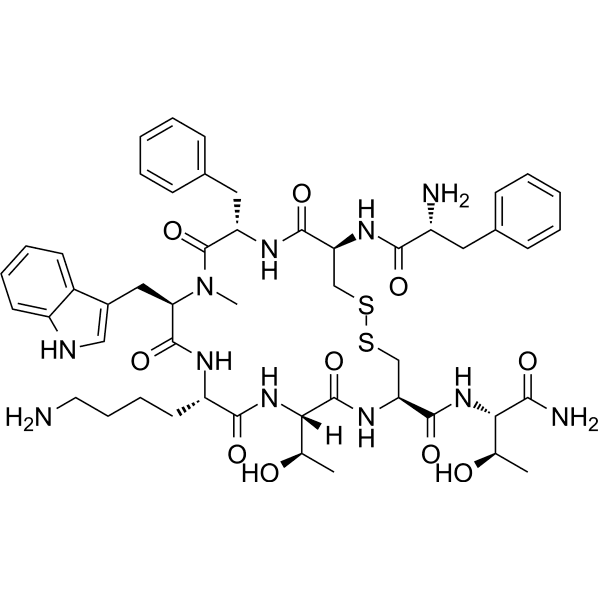 (D-Phe5, Cys6, 11, N-Me-D-Trp8)-Somatostatin-14 (5-12) amide Structure