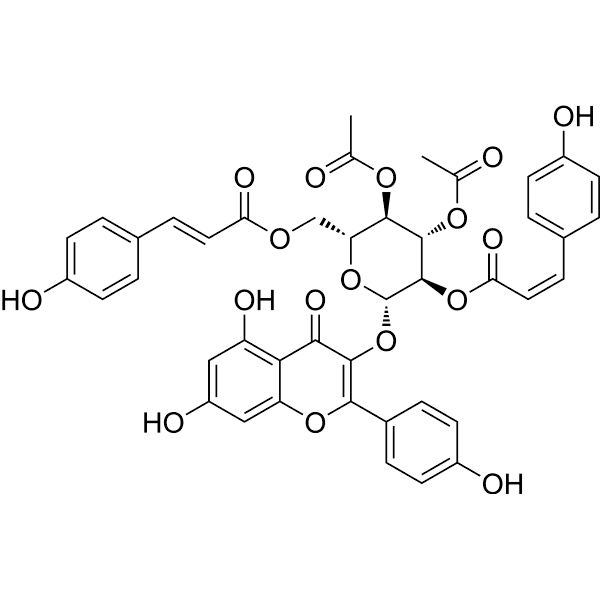 Kaempferol 3-O-(2'',4''-di-acetyl-3''-cis-p-coumaroyl-6''-trans-p-coumaroyl)-β-D-glucopyranoside Structure