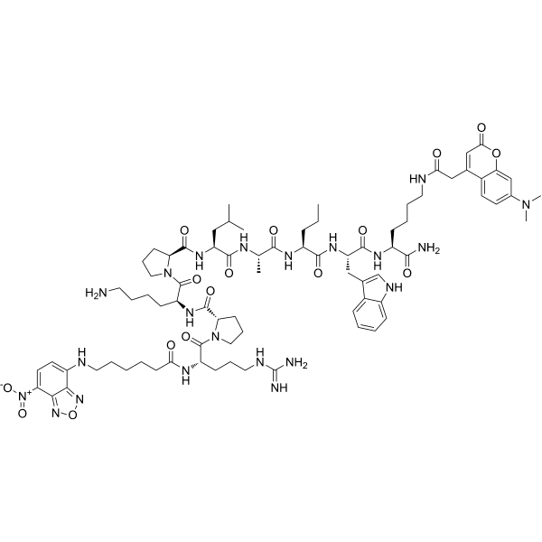 NBD-Arg-Pro-Lys-Pro-Leu-Ala-Nva-Trp-Lys-(DMC)-NH2 Structure