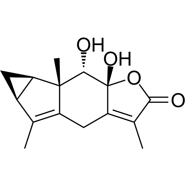 8beta,9alpha-Dihydroxylindan-4(5),7(11)-dien-8alpha,12-olide Structure